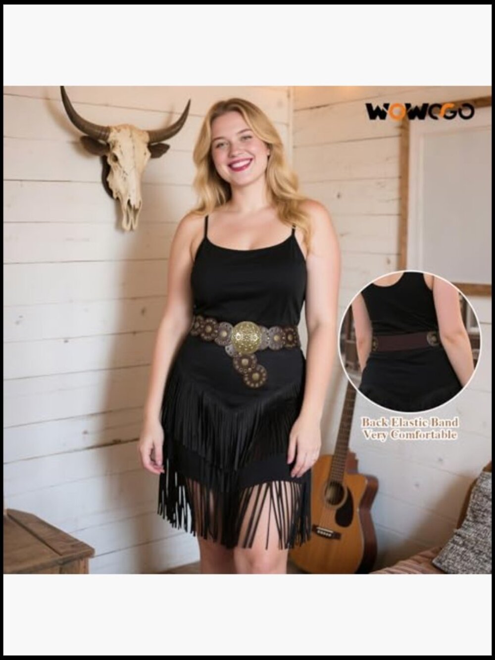 Western Boho Chunky Cowgirl Disc Belt Wide Leather Elastic Waist Hip - Picture 5 of 7